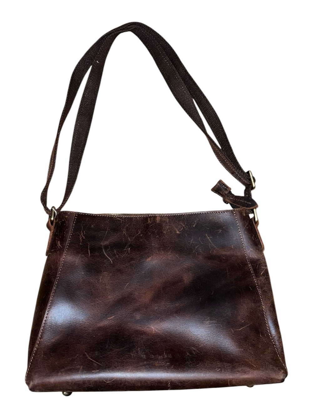 Women's Dark Brown Leather Shoulder Bag with Adjustable Strap